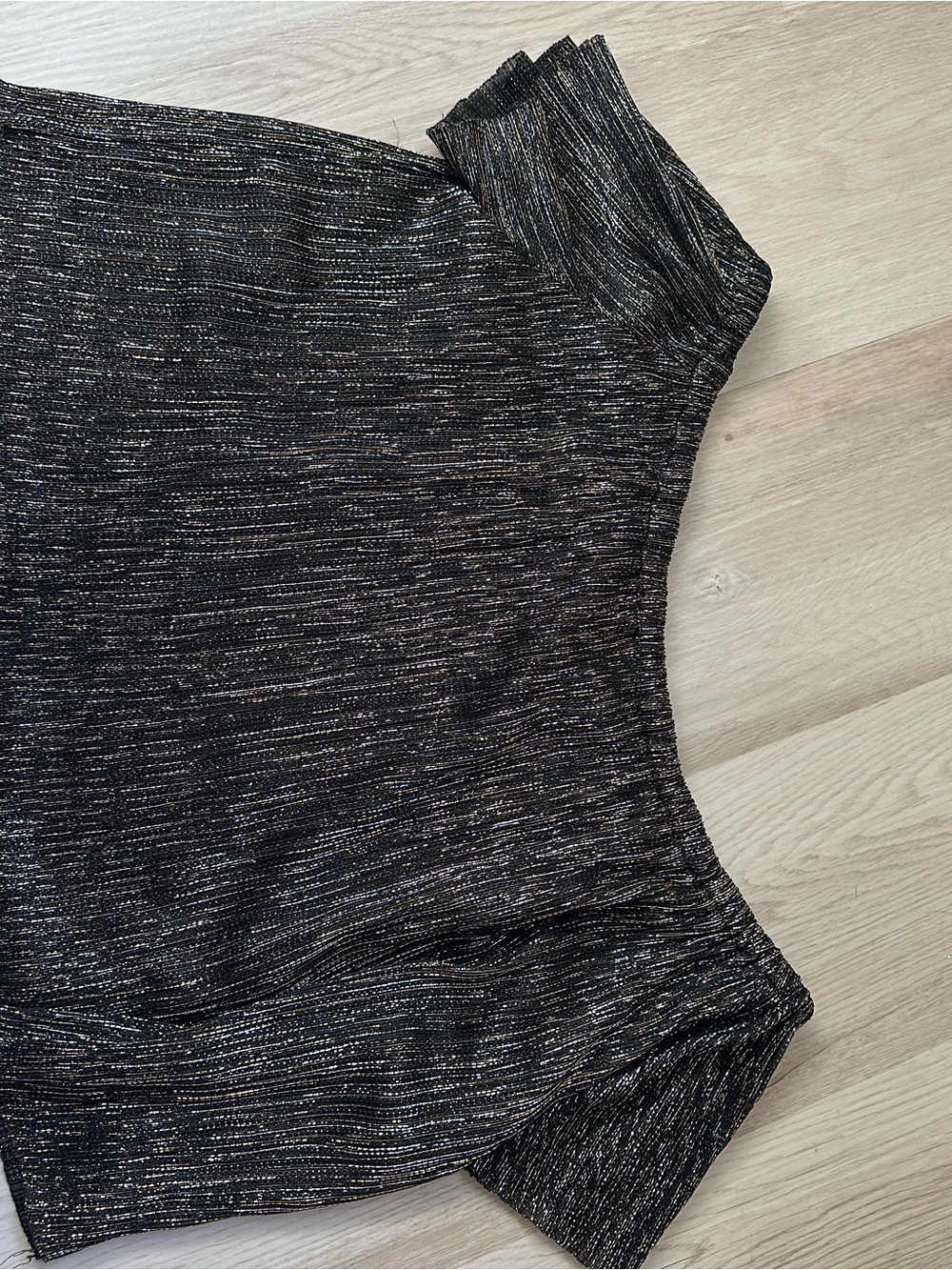 Zara Black Metallic Ribbed Short Sleeve Top